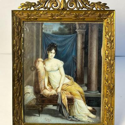Antique Miniature Portrait of Madame Récamier after François Gérard, Signed Valée  - 5X7”