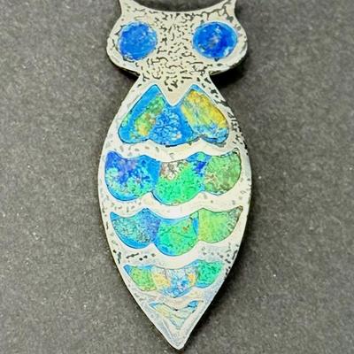 Sterling Silver Taxco Mexico Stone Inlay Owl Brooch, Signed Mary