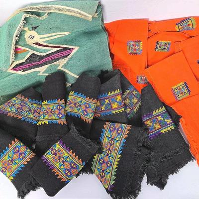 Mexican Textiles: Zapotec Woven Wall Hanging & Needlework Table Linens