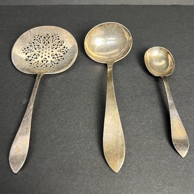 Tiffany “Faneuil” Sterling Silver Flatware: Tomato Server, Sugar Spoon & Ladle