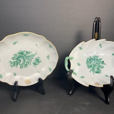 Herend Hungary Porcelain Chinese Bouquet 10.25" & 9" Serving Dishes - Monogramed 