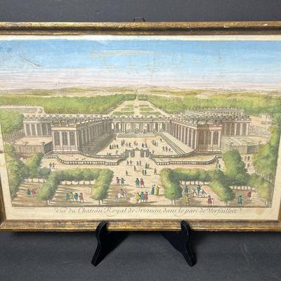 Antique Color Etching Of The View Of The Chateau Royal De Trianan, Versailles -13x19"