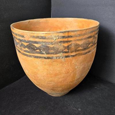Neolithic STYLE Clay Bowl - 13.75x13.75”, Professionally Repaired  