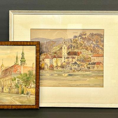 European Watercolors: Vienna Signed Jüngling And Wachau By Gottfried Hofmann - 11.5x8” & 16.5x20”