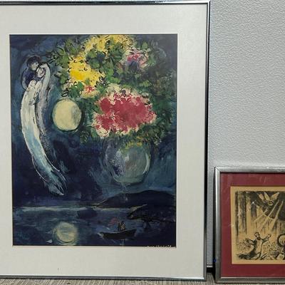 Marc Chagall Prints: “Couple And Flowers” 24x20” And “Solomon Praying” 8x10” 