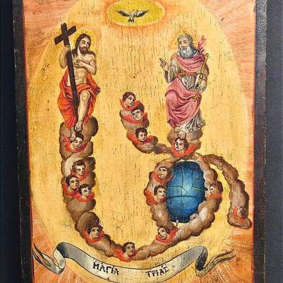 Hand-Painted Orthodox Holy Trinity Depiction - Religious Artwork, 8x11"