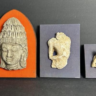 Southeast Asian Sandstone Sculpture Fragments - Mounted