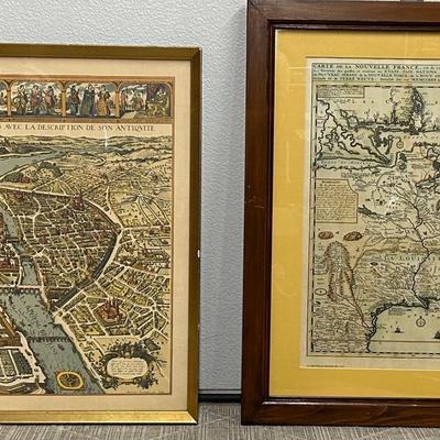 Reproduction Maps: Paris 1630 19.5x25”  & La Nouvelle France 1719 22x25”