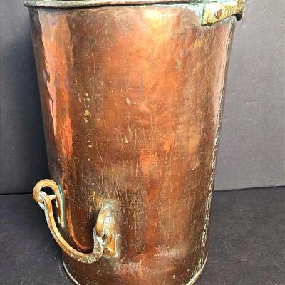 Vintage Copper Scuttle with Dovetail Joinery & Etched Brass Handle  - 14"