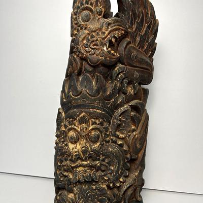 Original Asian Hand-Carved Wooden Sculpture 7x3x16