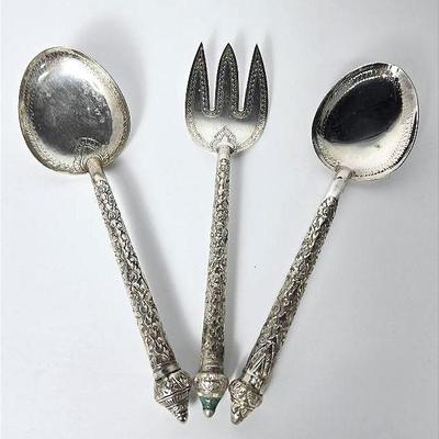Southeast Asian Silver (Tested) Serving Utensils - Lot 1