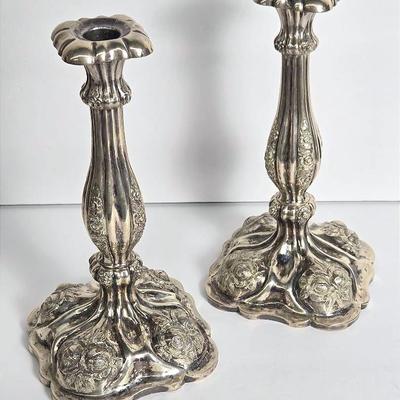 Antique 13 Loth Austrian .825 Silver (Marked) Weighted Candlesticks - 10”h
