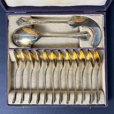 Antique Koch & Bergfeld Marked German 800 Silver Gilded Desert Flatware Set
