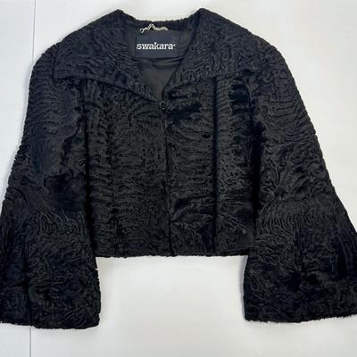 Swakara Black Lamb Bolero Jacket With Flared Cuffs