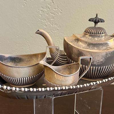 Sterling Silver Tea Set, Porcelain Cups With Sterling