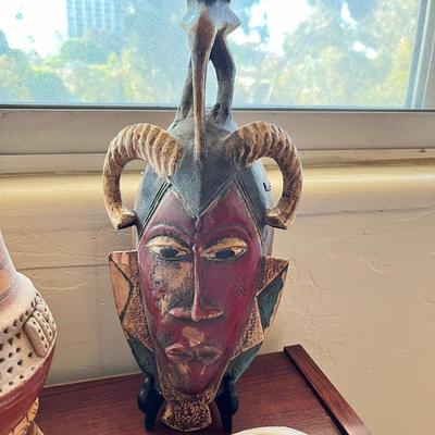 Guro mask from the Ivory Coast & Aztec Vessel & Wood Knife From Spanish Cruiser 1898