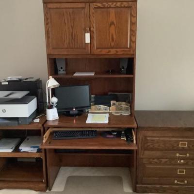 Computer desk, print stand & file cabinet