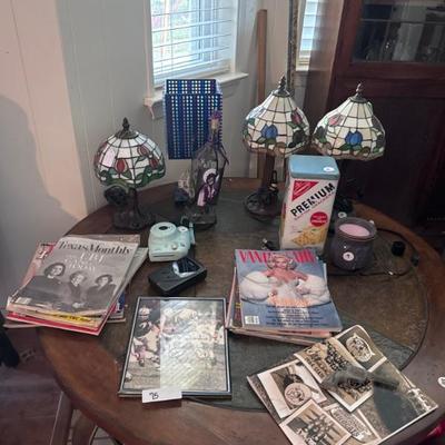 Tiffany style lamps, vintage lamps, vintage magazines