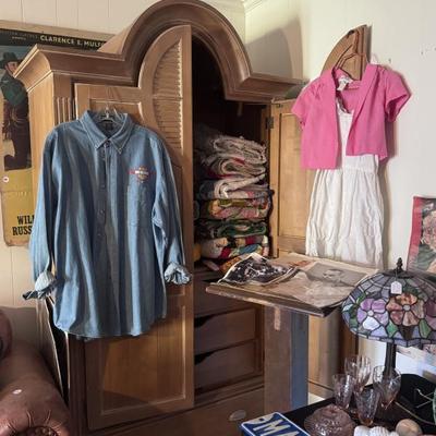 More vintage quilts, large wood armoire 