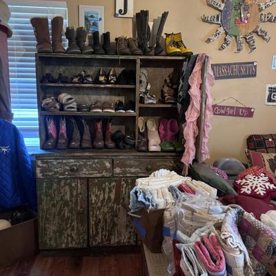 Rustic, solid, wood cabinet, hutch, tons and tons of shoes