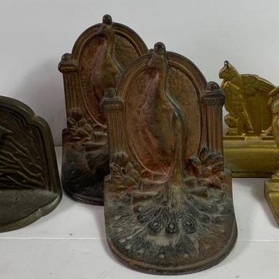 Weidlich Brothers 1930’s Art Deco Bronze Peacock Bookends + Owl And Cardinal Bookends 