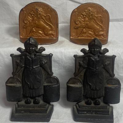 Cast Iron Lion + Dutch Girl Bookends 