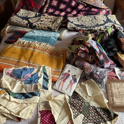 Vintage Fabric, Quilt Pieces, Blankets, Crocheted Blanket And Trim