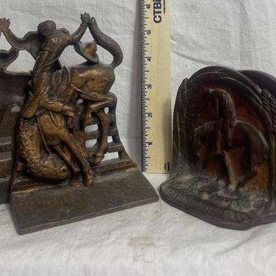 Cast Iron + Bronze 1920s Cowboy Bookends 