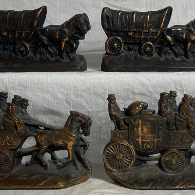 Vintage Cast Iron Wagon Bookends Lot 1/2