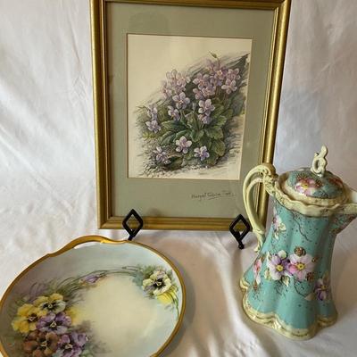 Margot Gillison Todd Violet Framed Print, Decorative Plate From Germany, Antique Chocolate Pot
