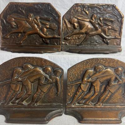 Cast Iron Bronze Finish Bookends: Galley Slaves & Horse Tamer