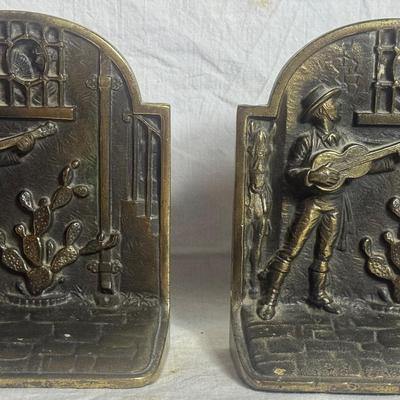 Vintage Serenak Cast Iron And Brass Bookends