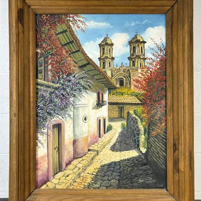 Claudio Fuentes Spencer Signed Village Scene Painting On Canvas - 40x33”, Large & Heavy!
