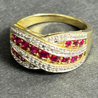 10K Gold Spinel & Diamond Ring - Size 7