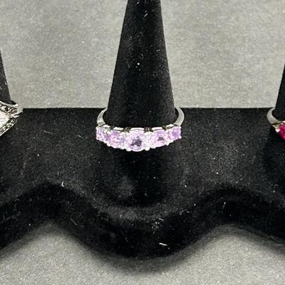 Sterling Silver Marked RIngs: Ruby & Diamond, Amethyst, Pearl & Diamond