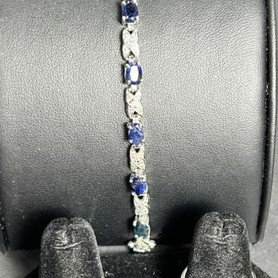 Sterling Silver Sapphire 7.25" Bracelet & Ring - Size 6.5