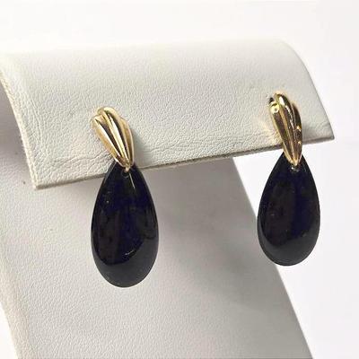 14K Gold (Marked 585) Onyx Earrings