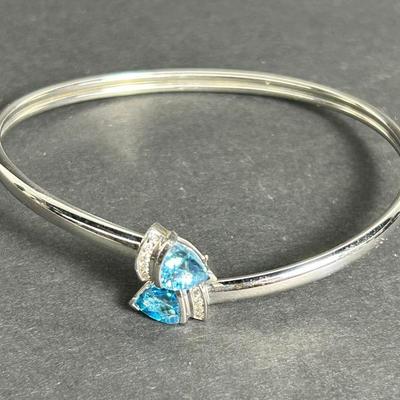 14K White Gold Topaz & Diamond Bracelet 