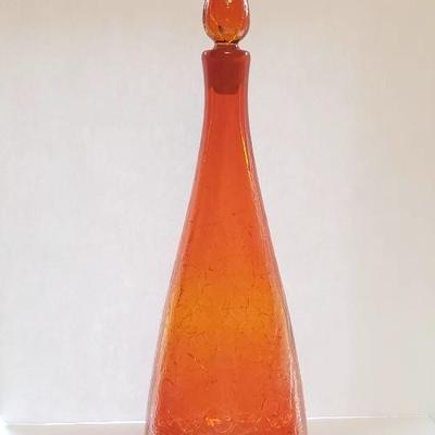 Blenko? Vintage Orange Crackle Glass Extra Large Decanter 22"Tall