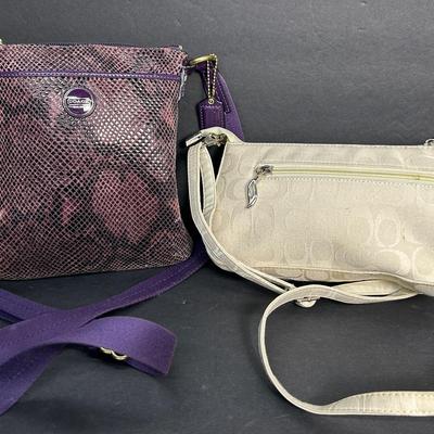 Vintage Coach Purple Python Leather & White Canvas Shoulder Bags