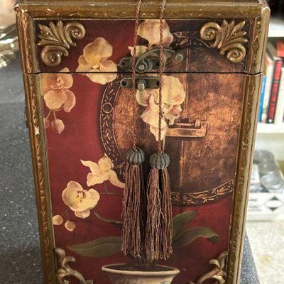 Antique Ornate Wood Painted Orchid Storage Box 