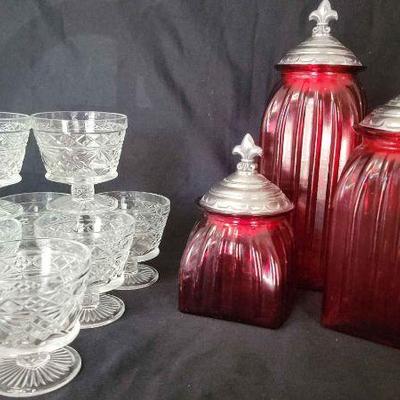 Vintage Canister Set And Atlas Hazel Glasses