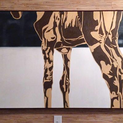 Large Wooden Framed Acrylic Like, Textured Giraffe Painting On Canvas 