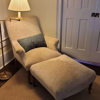French Style Reading Chair with Ottoman & Floor Lamp