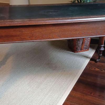 Large Vintage Wooden Desk On Caster Wheels