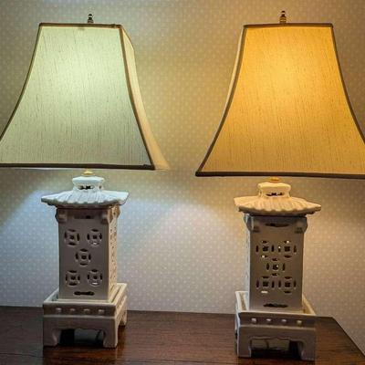Two Glazed Terracotta Lamps