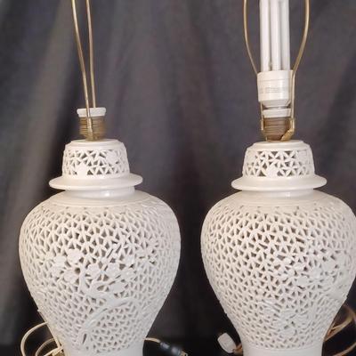 Vintage Chinese Porcelain Lamps With Wood Bases