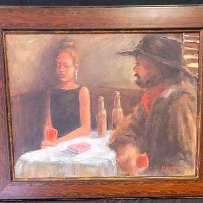 Original Oil Canvas "Playing Cards" Signed By Unknown Artist