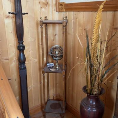 Coat Rack, Tall Tin Vase, Shelf, & Center Of Universe Statue