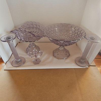 Purple Glass Bowls And Candle Sticks